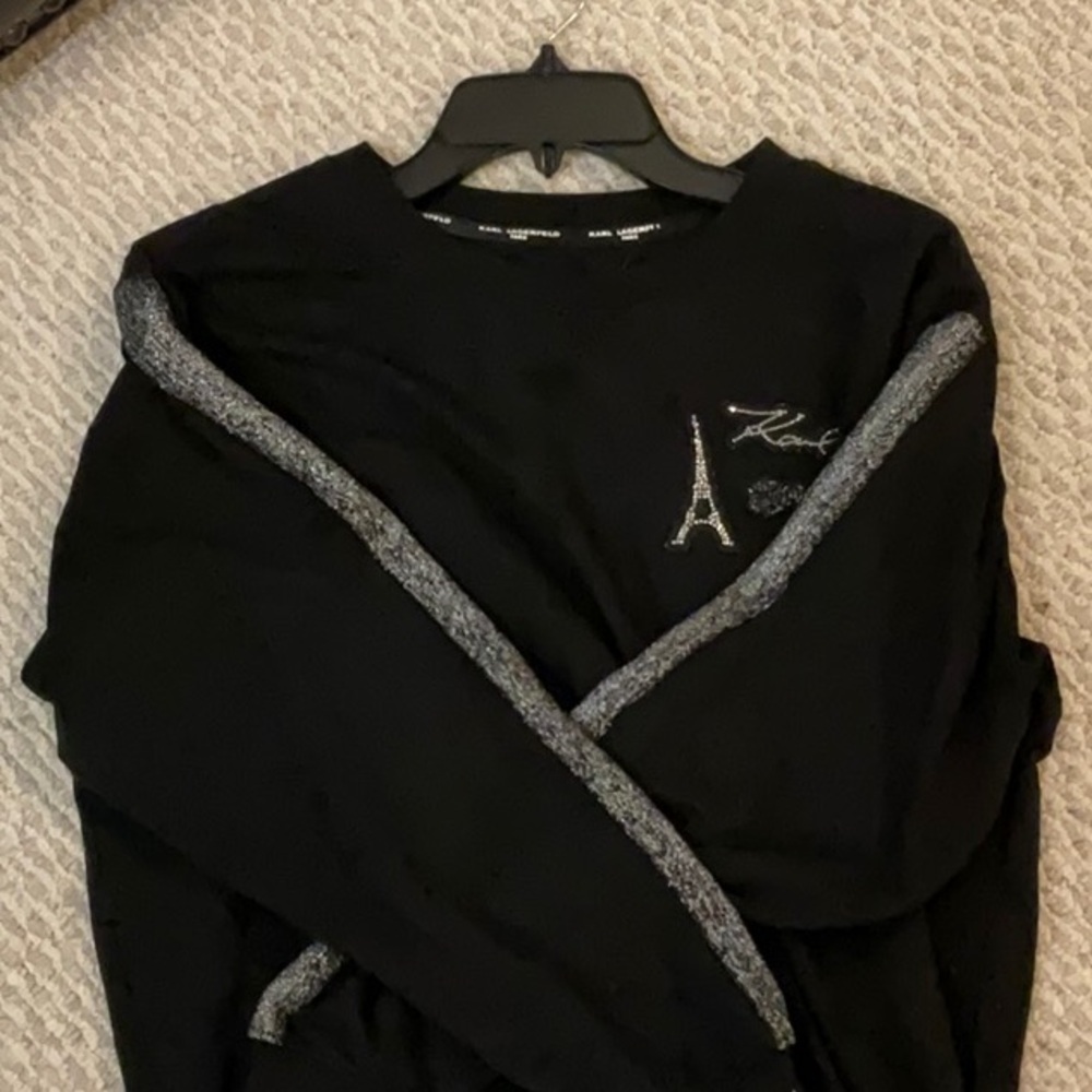 Karl Lagerfeld Black Crewneck Sweater with Ribbed Cuffs - Picture 3 of 3